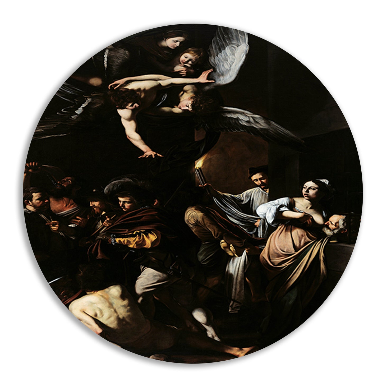 De Zeven Werken van Barmhartigheid - Caravaggio aluminium muurcirkel