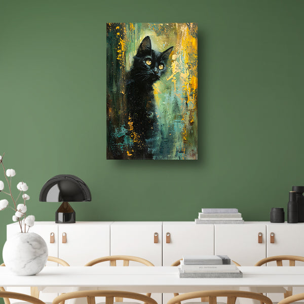 Elegante zwarte kat met dynamische achtergrond poster