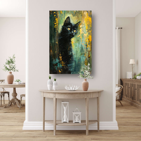 Elegante zwarte kat met dynamische achtergrond poster