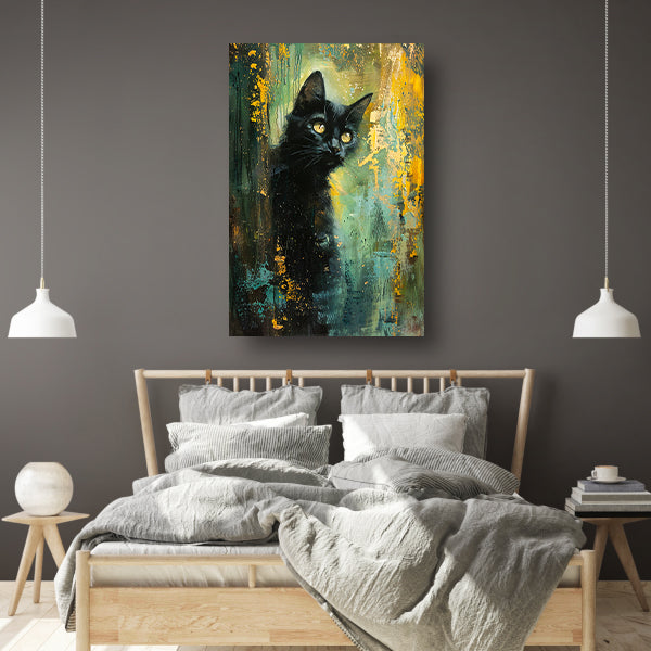 Elegante zwarte kat met dynamische achtergrond poster