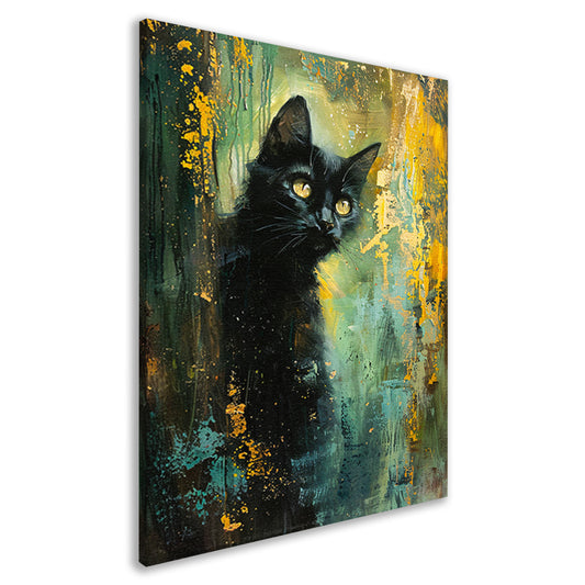 Elegante zwarte kat met dynamische achtergrond canvas