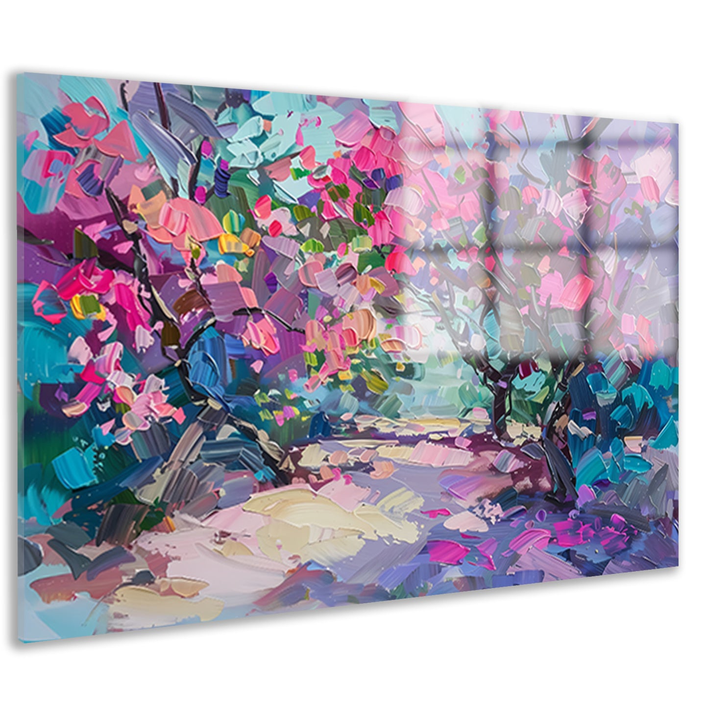 Abstract schilderij van kleurrijke bloemen en bomen acrylglas