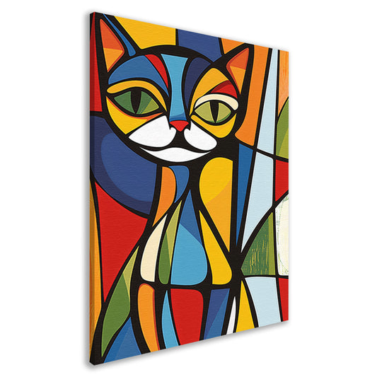 Kleurrijke geometrische kat illustratie kunstwerk canvas