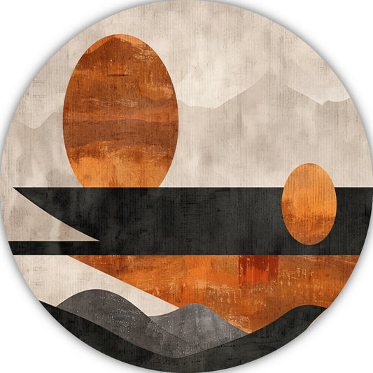 Minimalistische abstracte zonsondergang met kleurcontrast aluminium muurcirkel