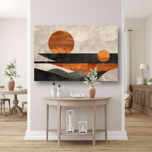 Minimalistische abstracte zonsondergang met kleurcontrast poster