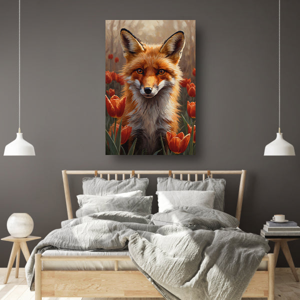 Herfst Vos tussen de Bloeiende Tulpen canvas