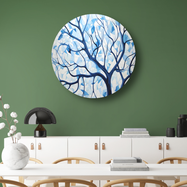 Abstracte Weergave van Blauwe Boomtakken aluminium muurcirkel