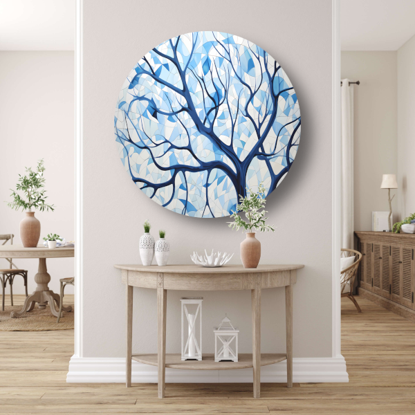 Abstracte Weergave van Blauwe Boomtakken aluminium muurcirkel