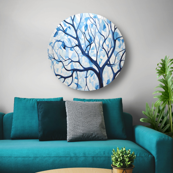 Abstracte Weergave van Blauwe Boomtakken aluminium muurcirkel