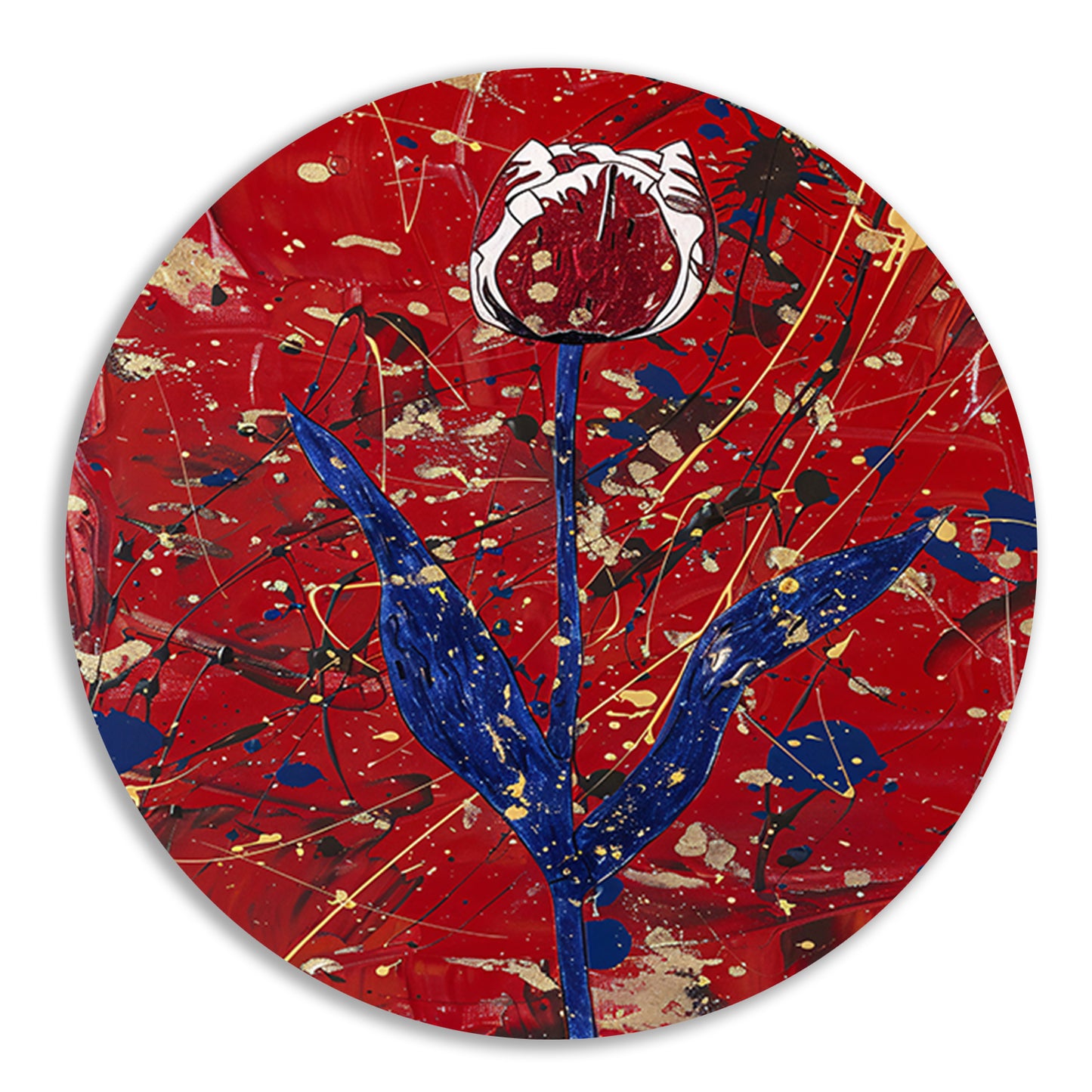 Abstracte tulp met dynamische verfspetters aluminium muurcirkel