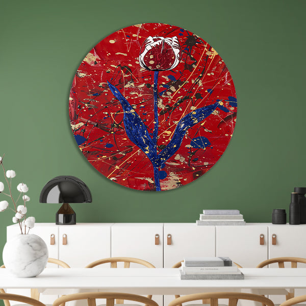 Abstracte tulp met dynamische verfspetters aluminium muurcirkel