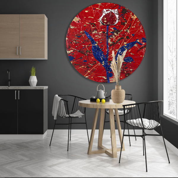 Abstracte tulp met dynamische verfspetters aluminium muurcirkel