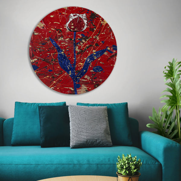 Abstracte tulp met dynamische verfspetters aluminium muurcirkel