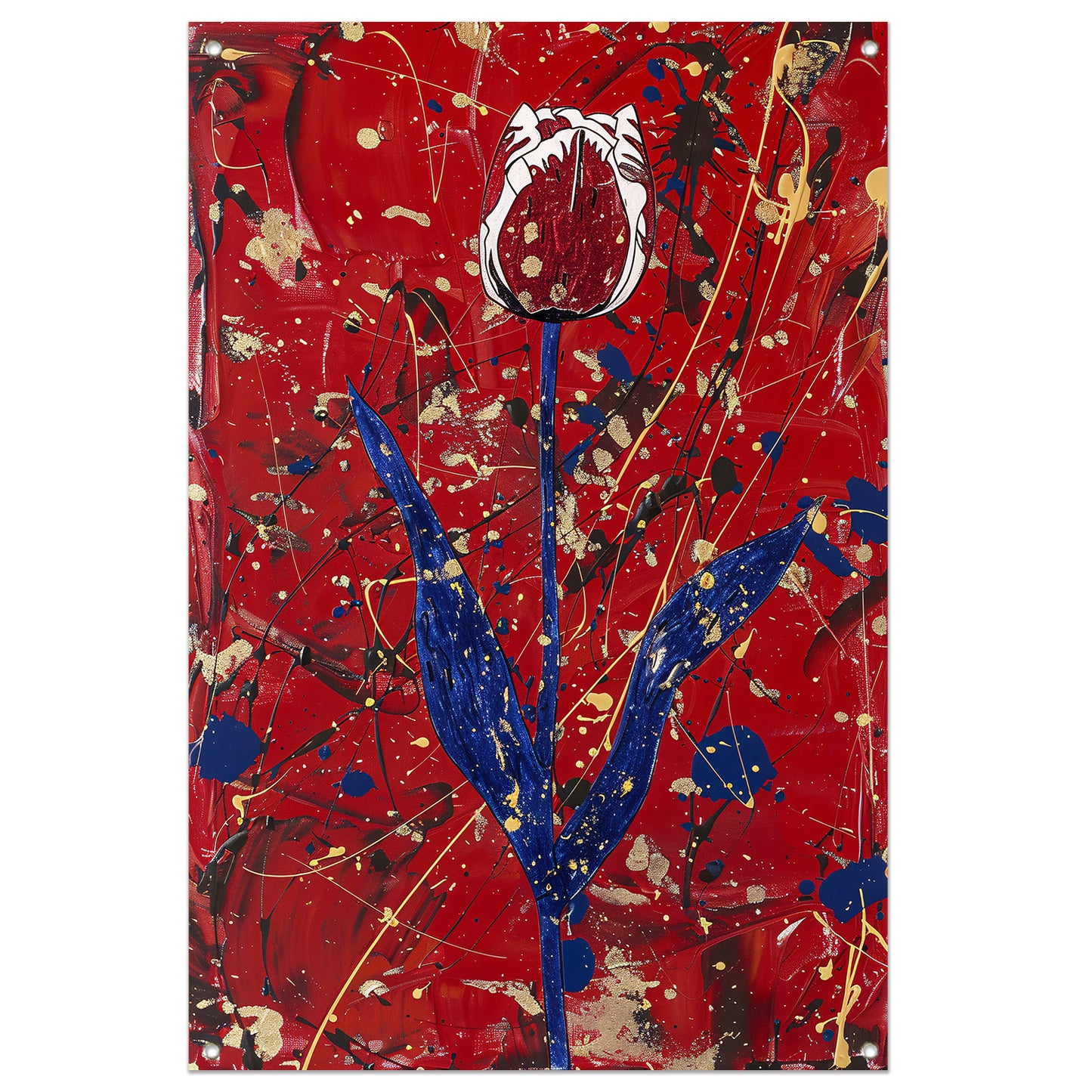 Abstracte tulp met dynamische verfspetters tuinposter