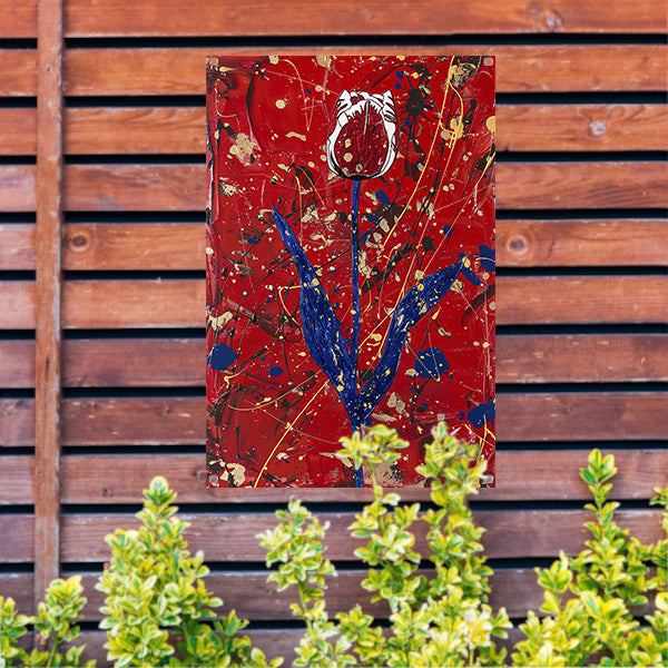 Abstracte tulp met dynamische verfspetters tuinposter