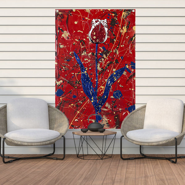 Abstracte tulp met dynamische verfspetters tuinposter
