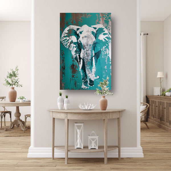 Abstract schilderij van turquoise olifant poster
