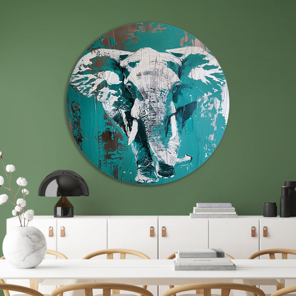 Abstract schilderij van turquoise olifant forex muurcirkel