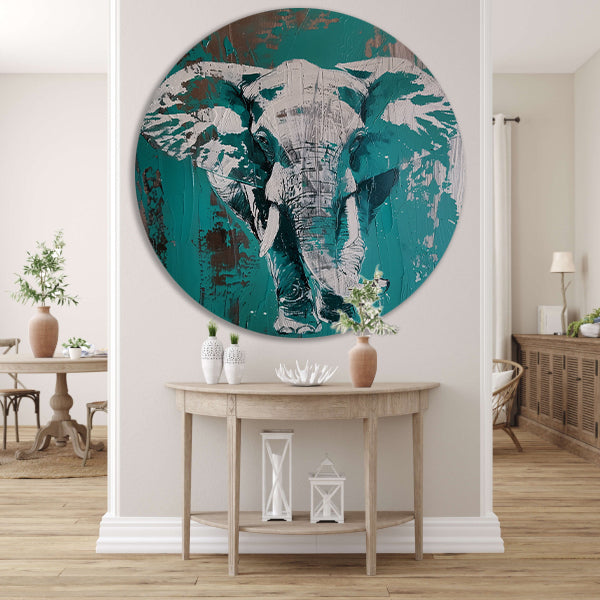 Abstract schilderij van turquoise olifant forex muurcirkel