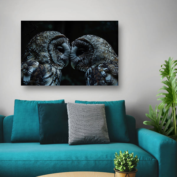 Twee uilen in een donkere omgeving canvas