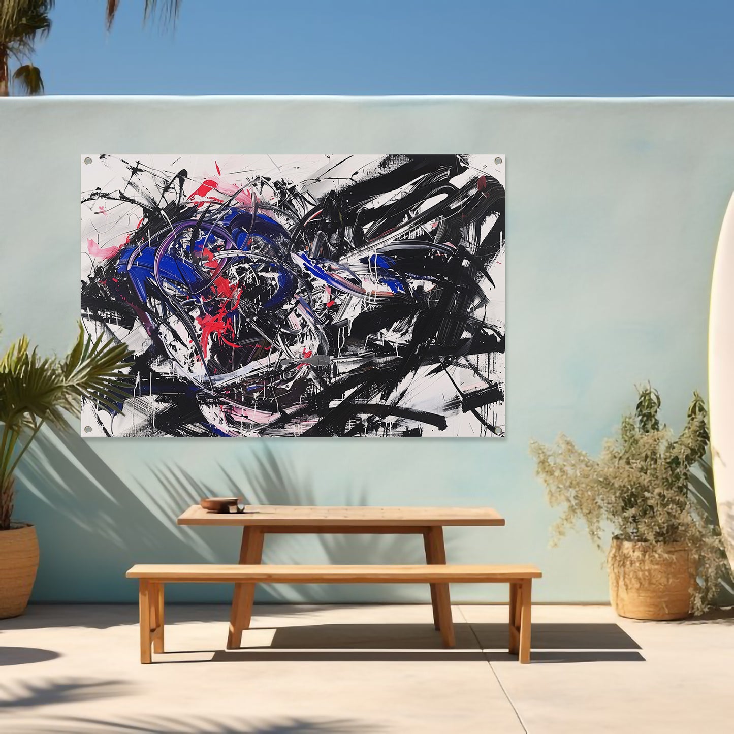 Dynamisch abstract kunstwerk met levendige kleuren tuinposter