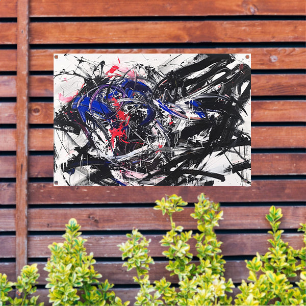 Dynamisch abstract kunstwerk met levendige kleuren tuinposter