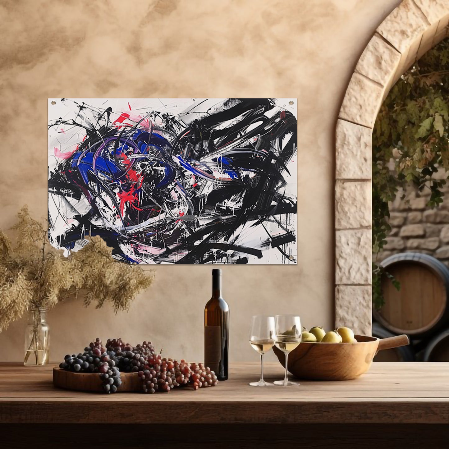 Dynamisch abstract kunstwerk met levendige kleuren tuinposter