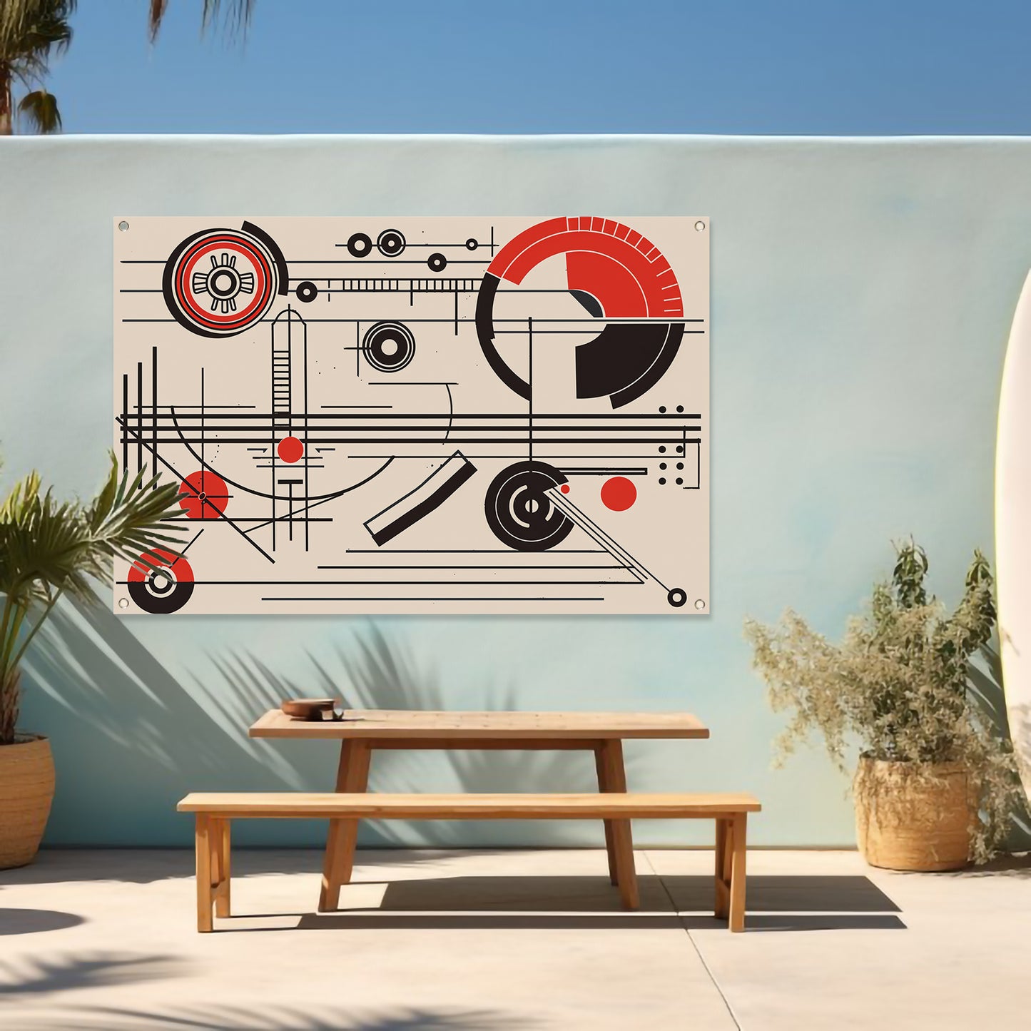 Geometrisch abstract ontwerp met cirkels en lijnen tuinposter