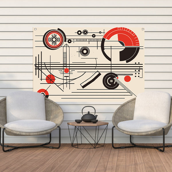 Geometrisch abstract ontwerp met cirkels en lijnen tuinposter