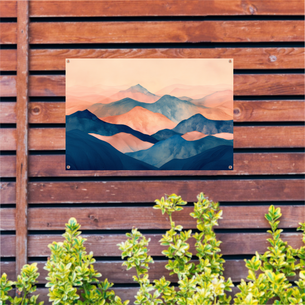 Abstracte Pastelkleurige Bergen in Harmonieuze Golven tuinposter