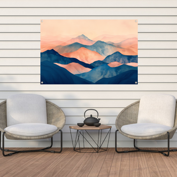 Abstracte Pastelkleurige Bergen in Harmonieuze Golven tuinposter
