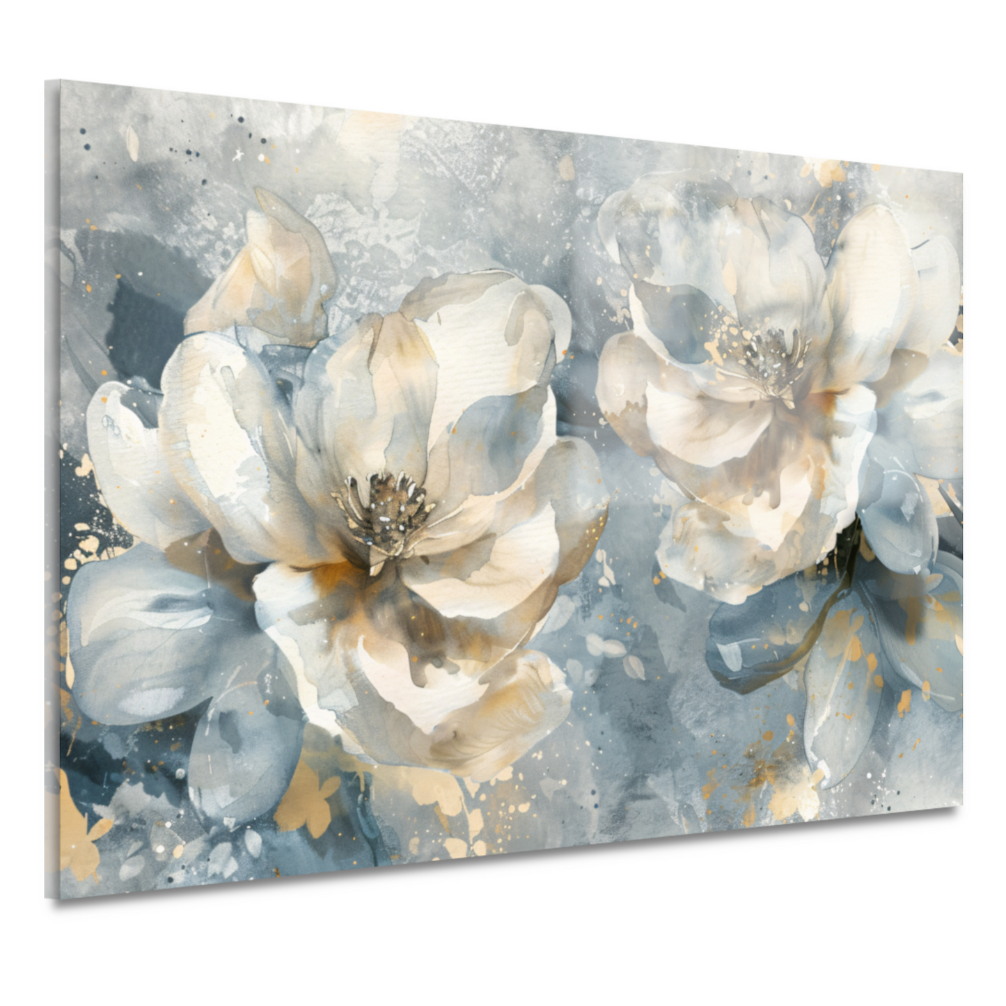 Abstracte Aquarel Bloemen met Gouden Spatten acrylglas