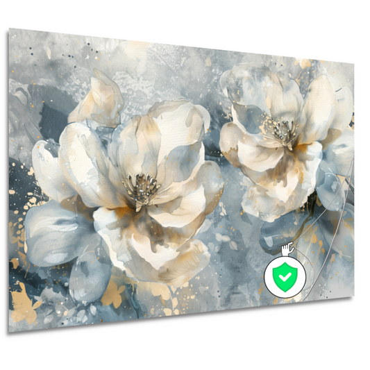 Abstracte Aquarel Bloemen met Gouden Spatten poster