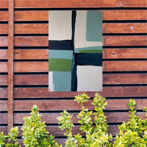 Abstracte Harmonie in Blauw en Groen tuinposter