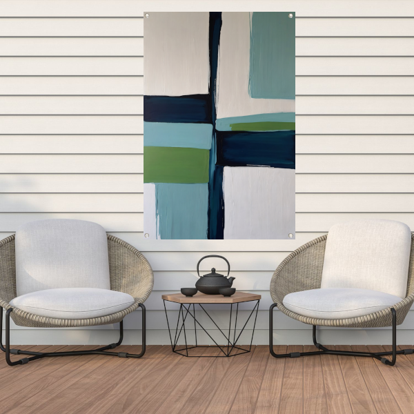 Abstracte Harmonie in Blauw en Groen tuinposter