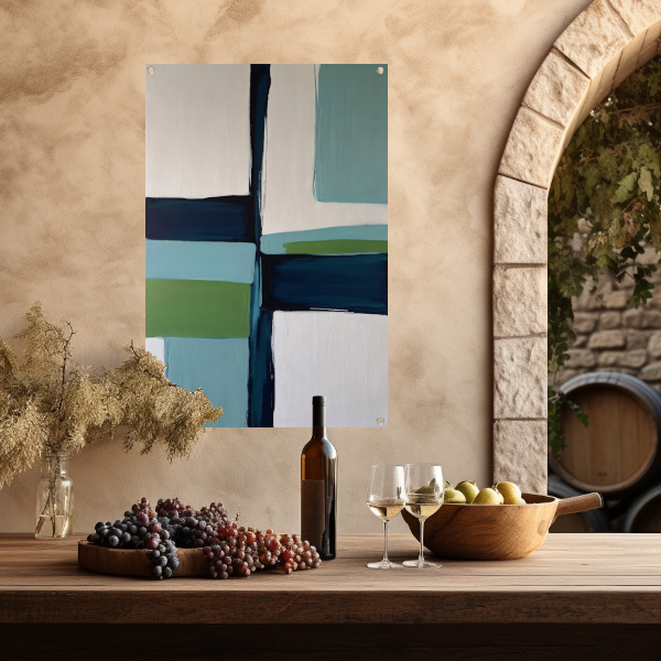 Abstracte Harmonie in Blauw en Groen tuinposter