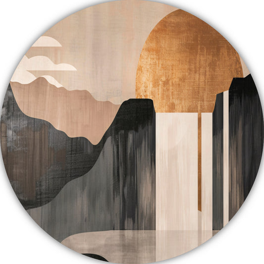 Minimalistisch Landschap met Gouden Zon aluminium muurcirkel