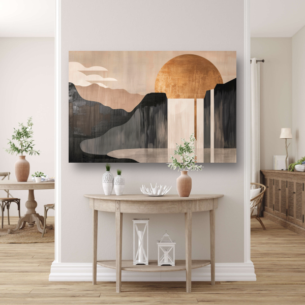 Minimalistisch Landschap met Gouden Zon canvas