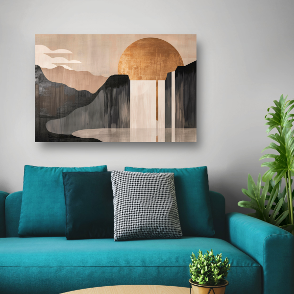 Minimalistisch Landschap met Gouden Zon canvas