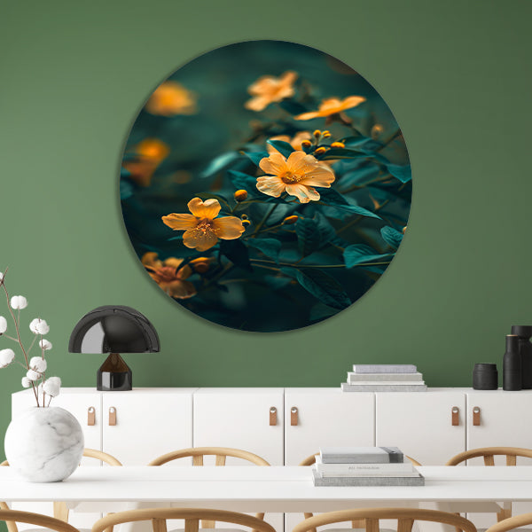 Gele bloemen in bloei aluminium muurcirkel