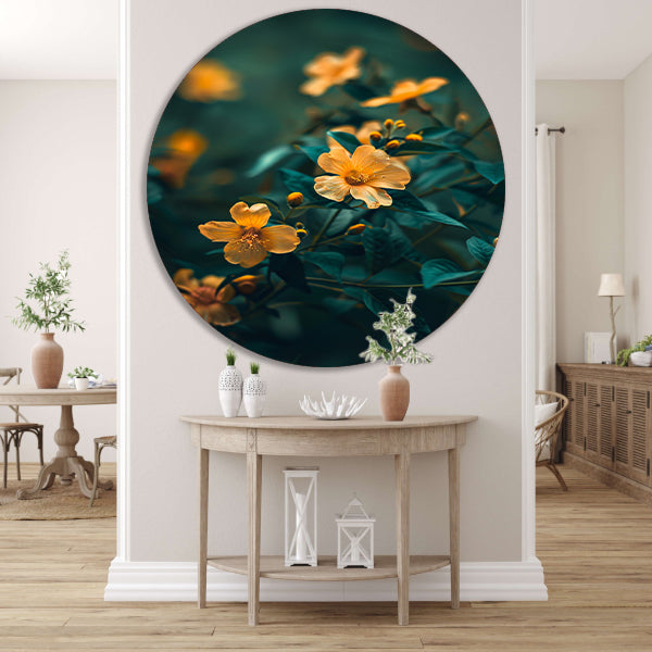 Gele bloemen in bloei aluminium muurcirkel
