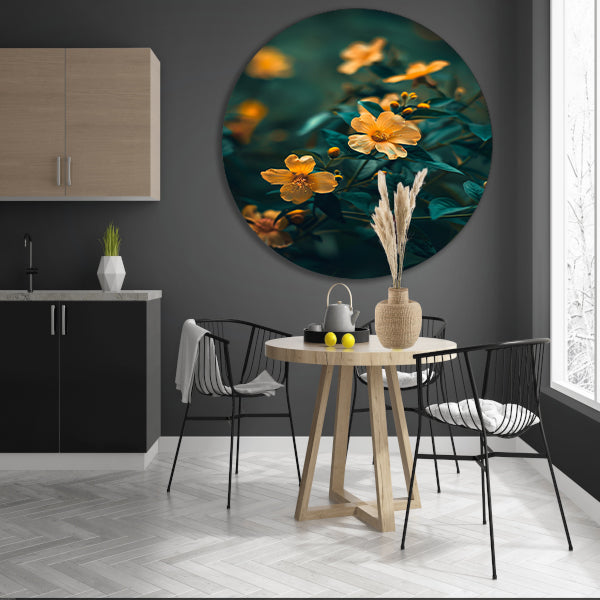 Gele bloemen in bloei aluminium muurcirkel