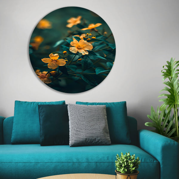 Gele bloemen in bloei aluminium muurcirkel