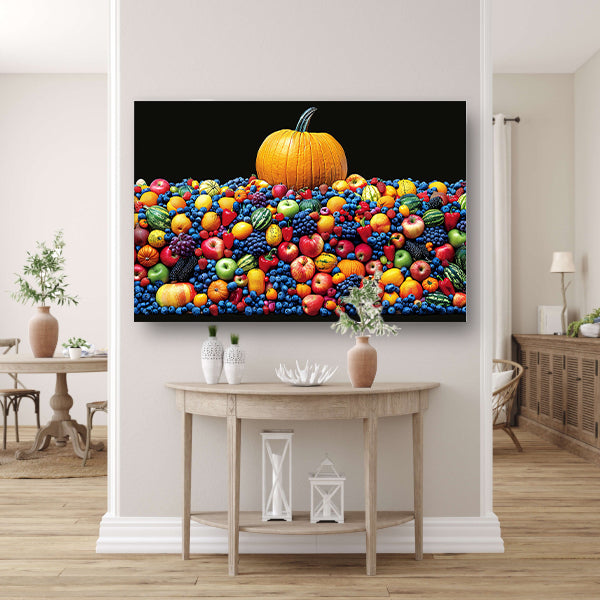 Kleurrijk stilleven met pompoen canvas