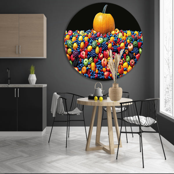 Kleurrijk stilleven met pompoen aluminium muurcirkel