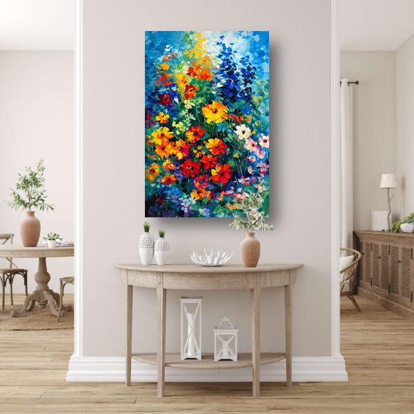 Kleurrijk abstract bloemenveld schilderij poster