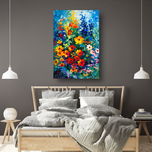 Kleurrijk abstract bloemenveld schilderij poster
