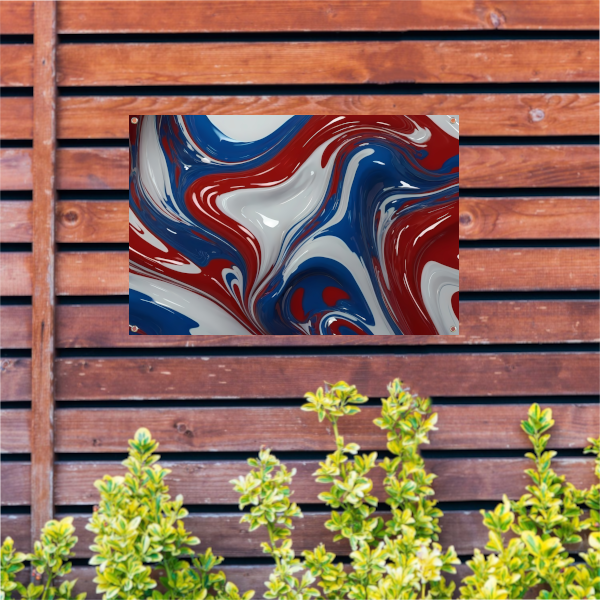 Dynamische Rood-Wit-Blauwe Abstracte Vormen tuinposter