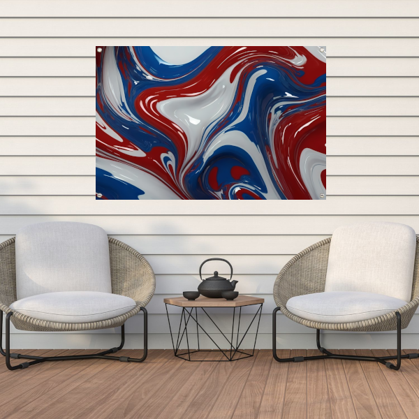 Dynamische Rood-Wit-Blauwe Abstracte Vormen tuinposter