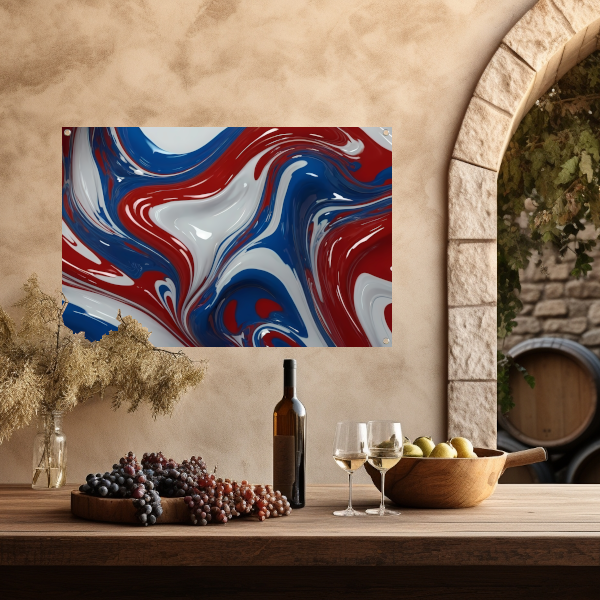 Dynamische Rood-Wit-Blauwe Abstracte Vormen tuinposter